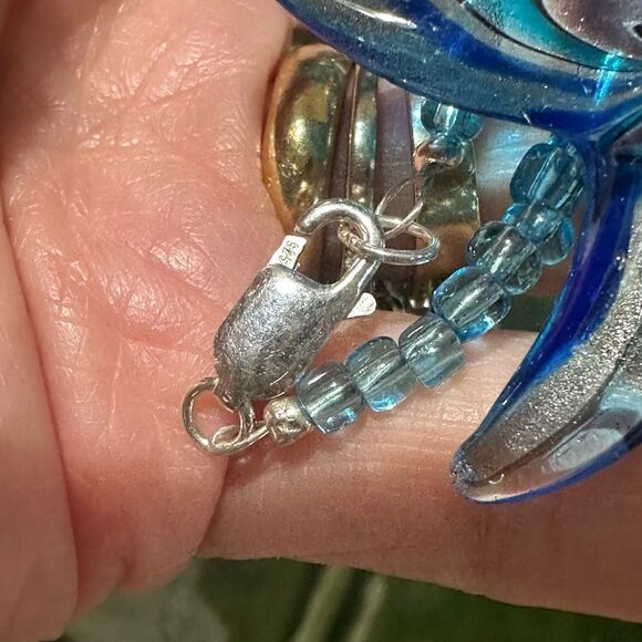 NEW Handcrafted Art Glass Murano & Crystal Beaded Pendant &Necklace 925 Sterling - Picture 4 of 6